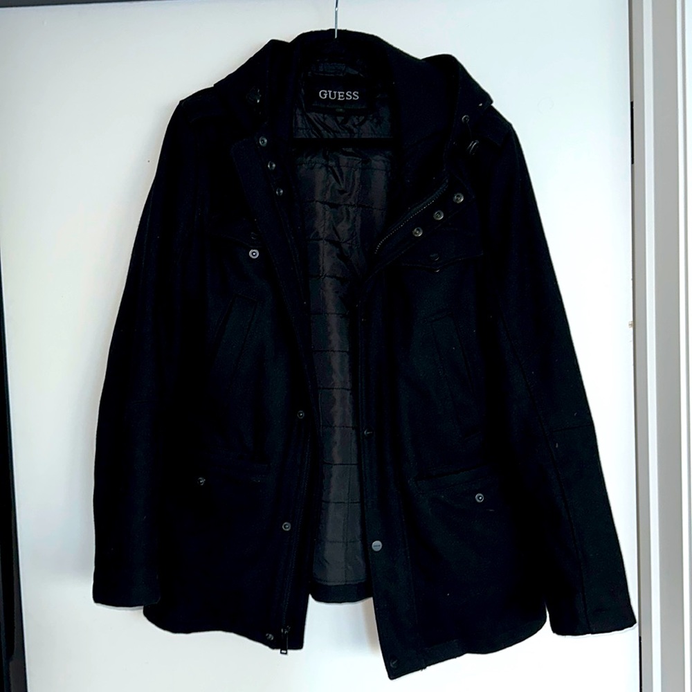 Guess Black Pea Coat Size L